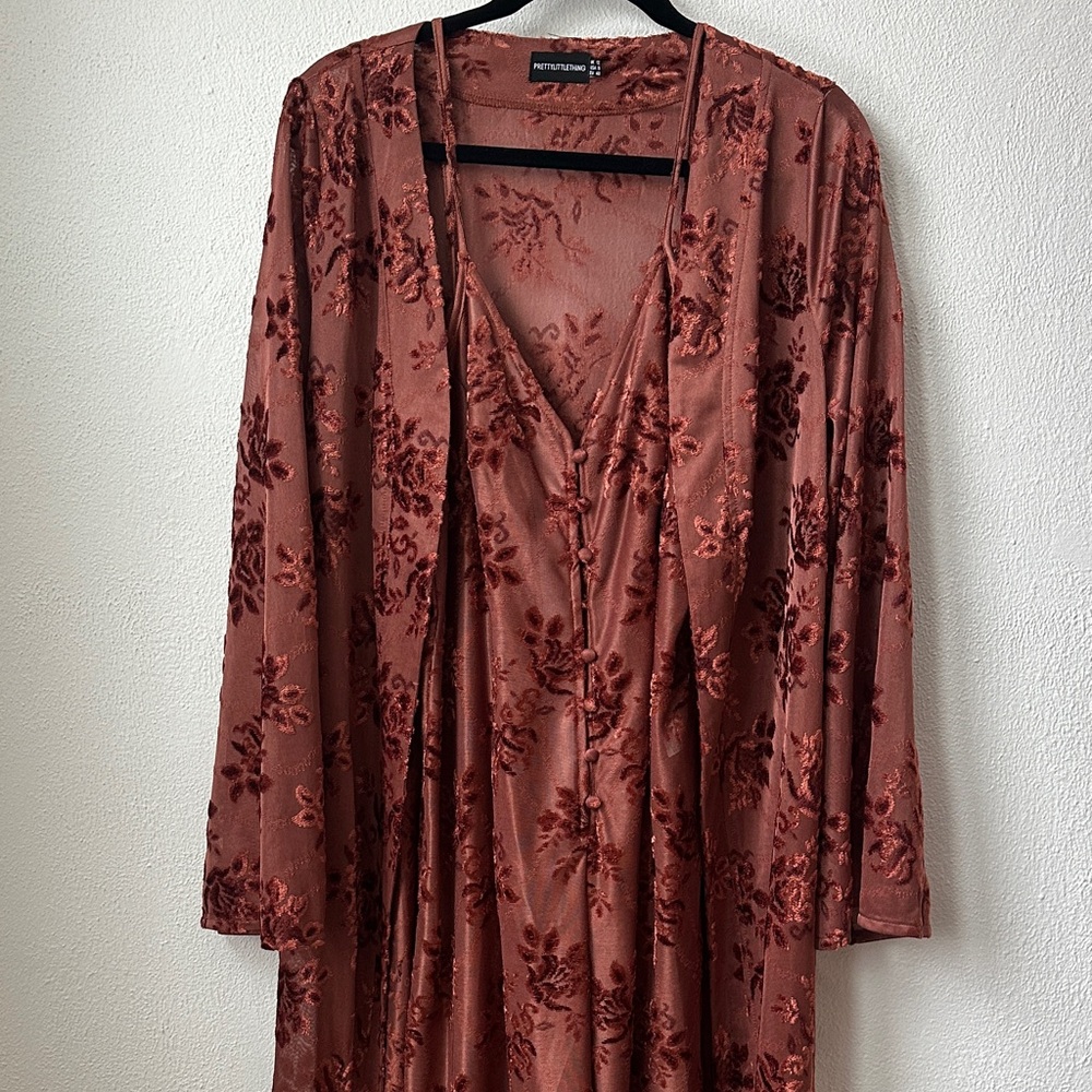 PrettyLittleThing Rust Floral Duster & Jumpsuit